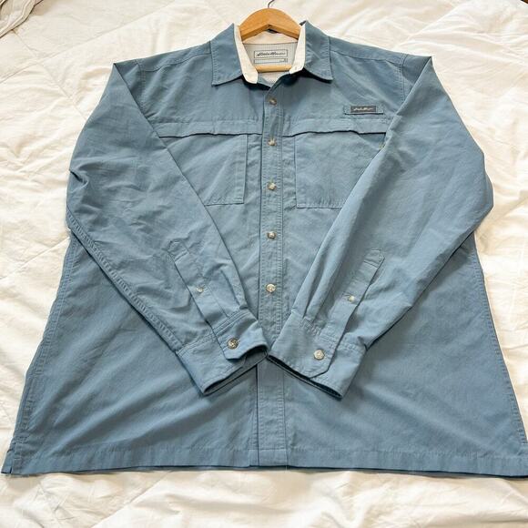 Eddie Bauer Ripstop Guide Long Sleeve Button Shirt Blue Men’s XL Performance EUC - Picture 2 of 8